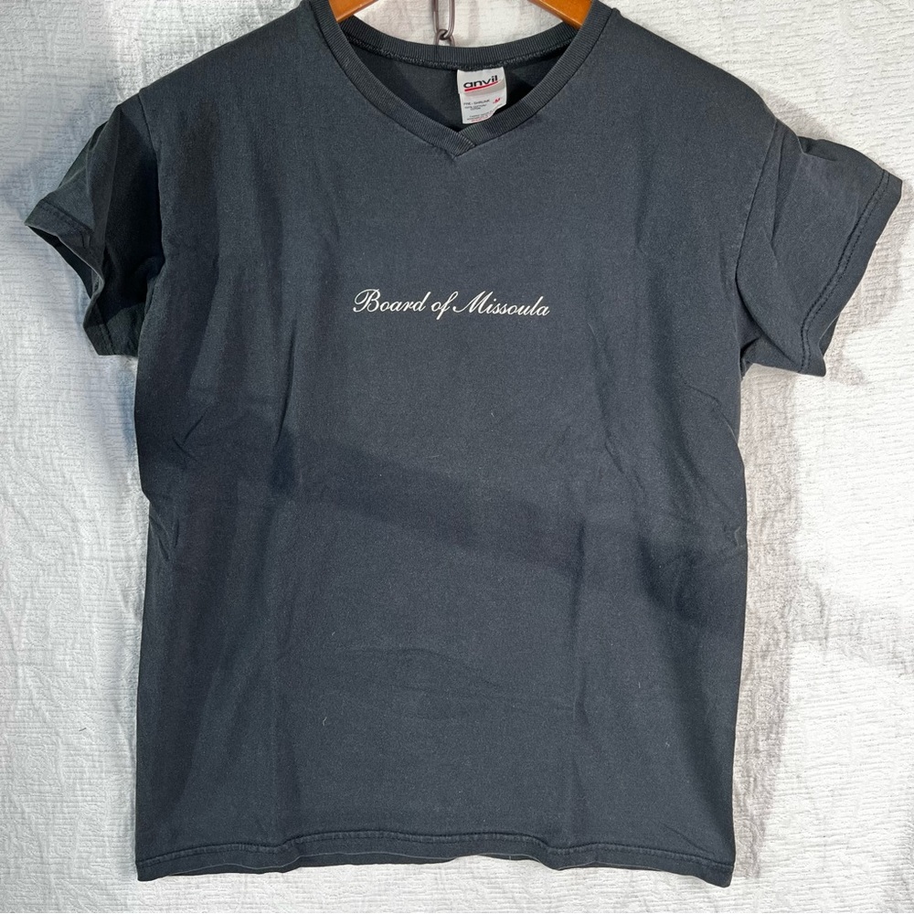 Vintage Board of Missoula Anvil Black 100 Cotton T Shirt Womens M V Neck Tee